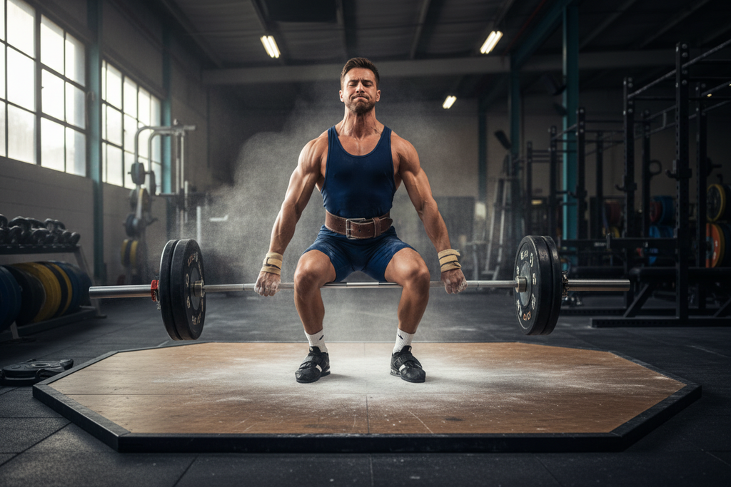 olympic lifter using lifting straps