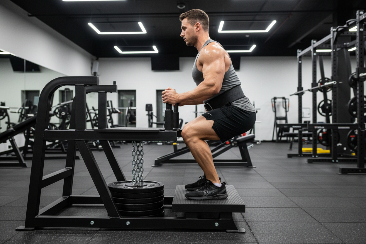 with a man squatting on it